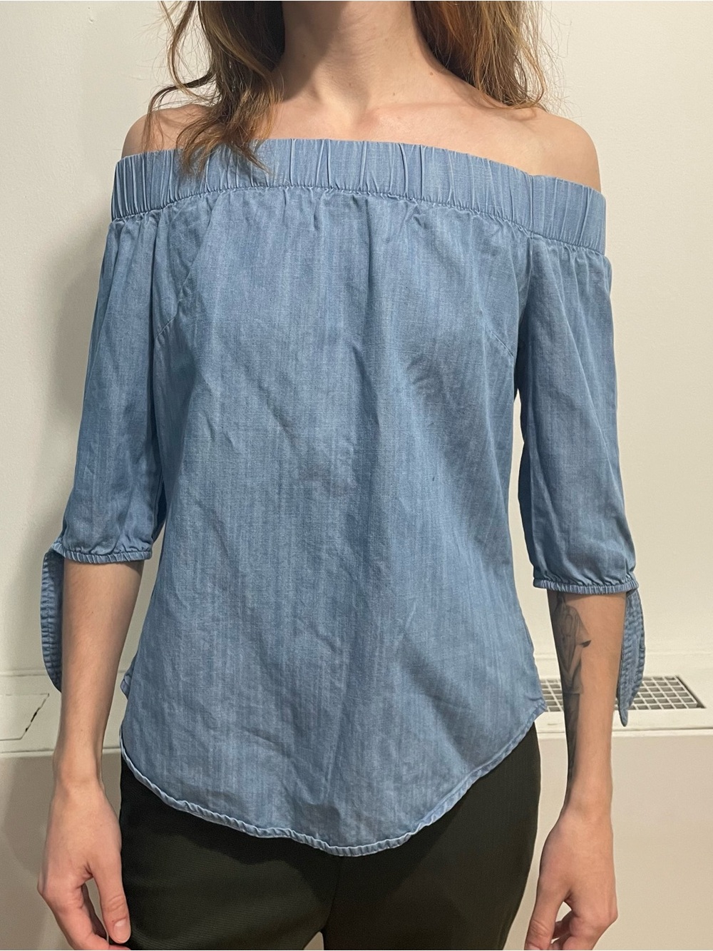 Light Blue Off-Shoulder Chambray Top
